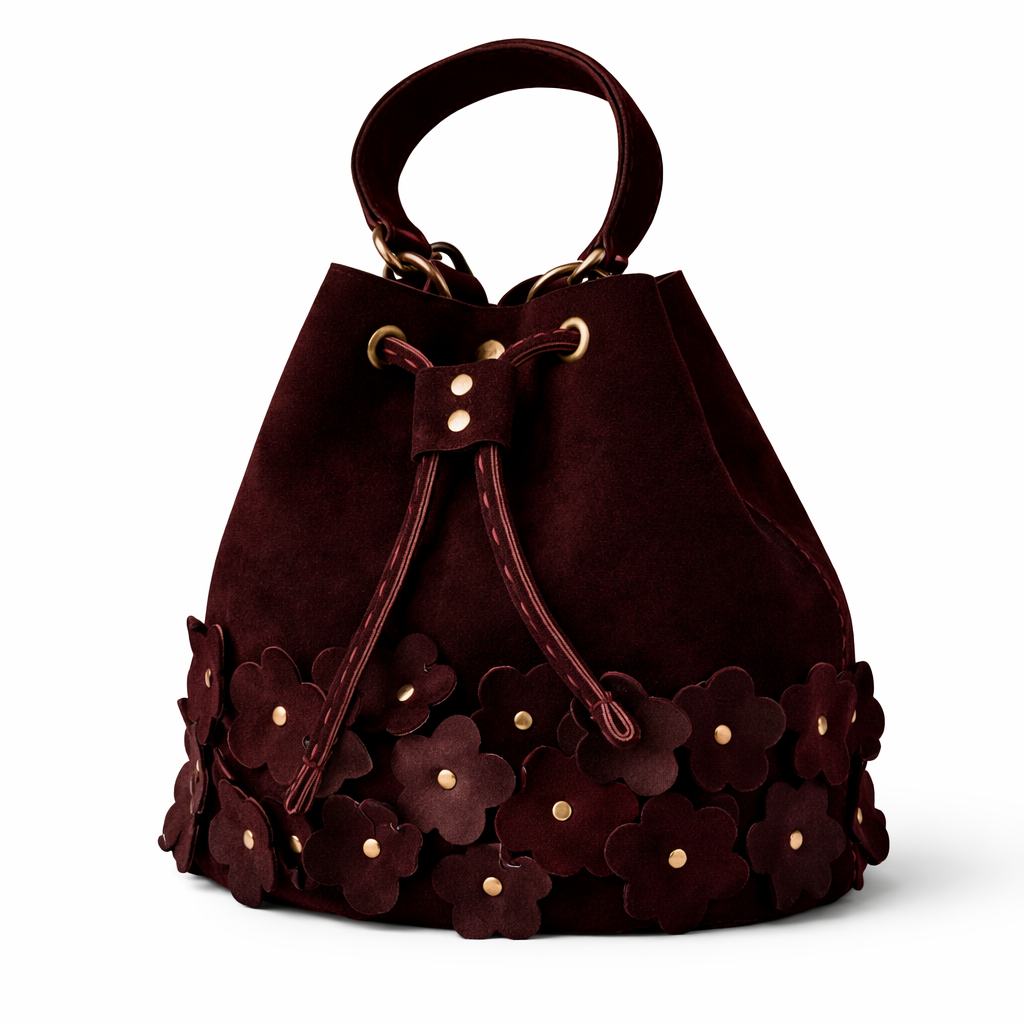 Floral Bucket Bag - Burgundy